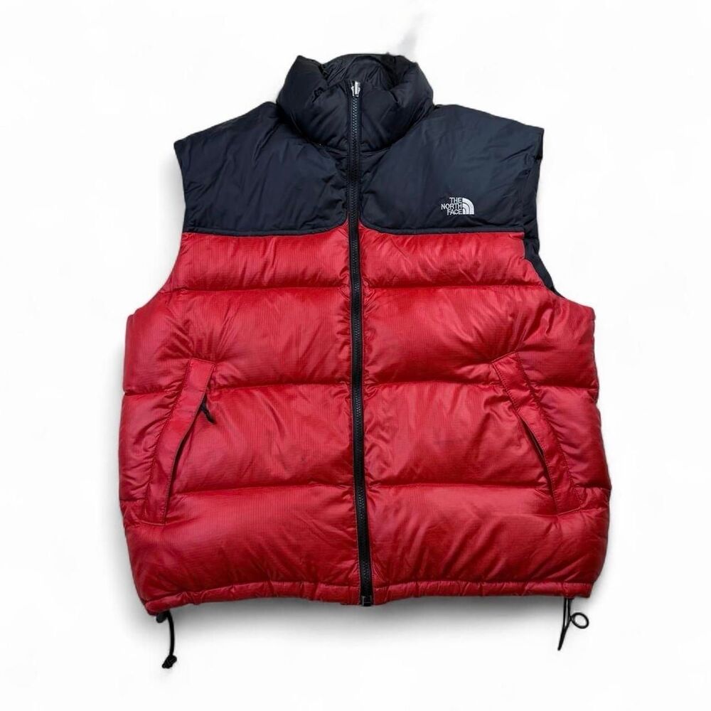 The North Face Nuptse Puffer Vest Black Red Colorblock Down Zip Up Mens Size L